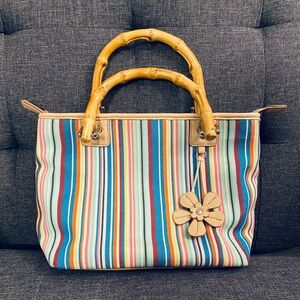 Bamboo Handle Relic Stripped Purse/Tote